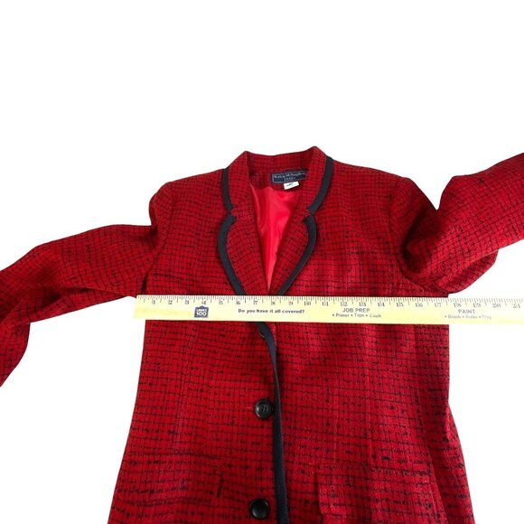 Norton McNaughton Buttoned Blazer Petite 8P Red & Black Acrylic Evening Career - Picture 5 of 7